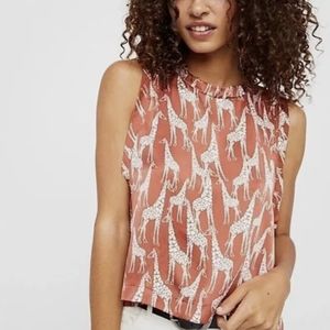 Free People Silk Giraffe Print Sleeveless Crop Top